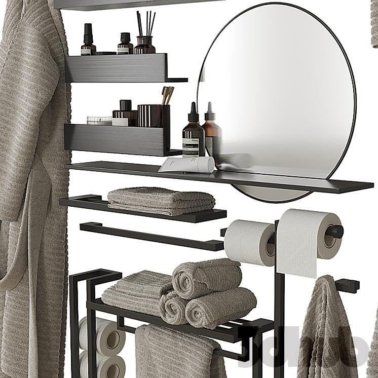 Modern Matte Black Vanity & Wall Shelf Decor Set - 3D Model for Interior Design