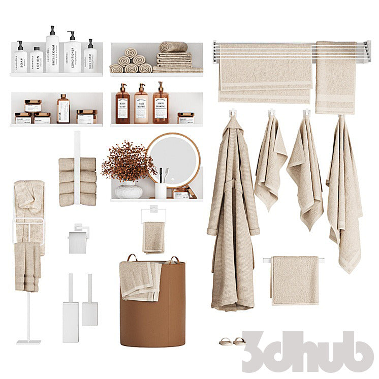 Luxury Emerald Glass Bathroom Decor Set - 3D Model for Interior Design