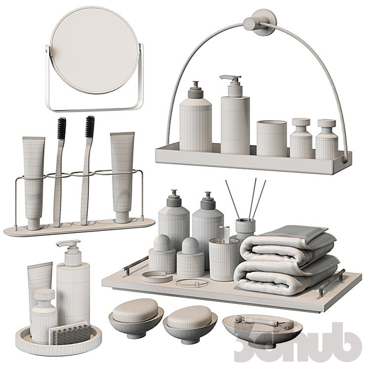Minimalist Marble Bathroom Accessory Set - 3D Model for Interior Design
