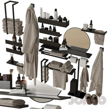 Modern Matte Black Vanity &amp; Wall Shelf Decor Set - 3D Model for Interior Design