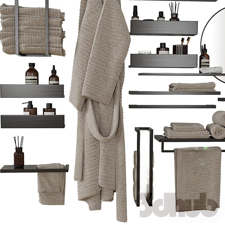 Modern Matte Black Vanity &amp; Wall Shelf Decor Set - 3D Model for Interior Design