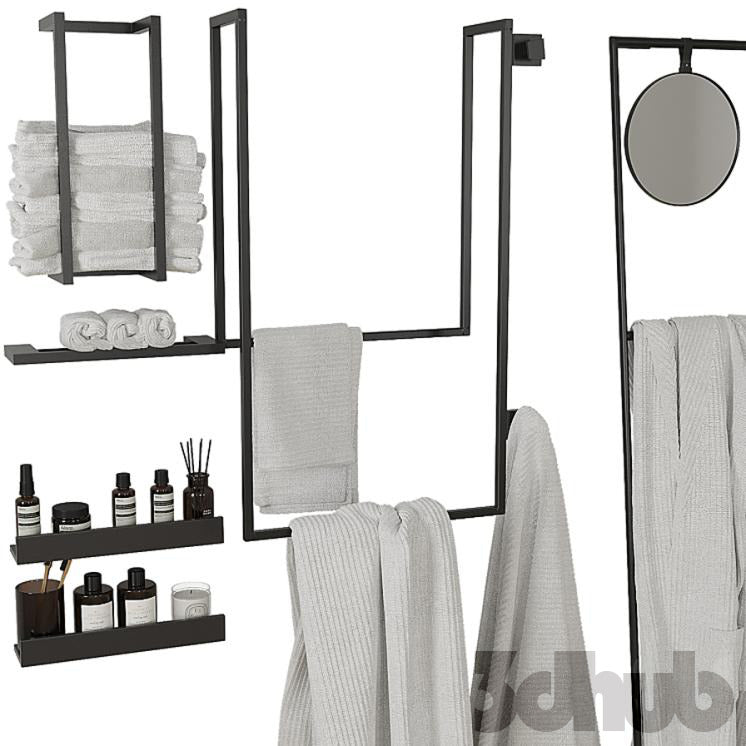Decor Set XXX - Modern Towel Ladder &amp; Bathroom Textile Set - 3D Model
