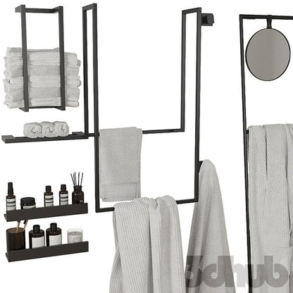 Decor Set XXX - Modern Towel Ladder &amp; Bathroom Textile Set - 3D Model