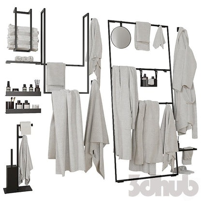 Decor Set XXX - Modern Towel Ladder &amp; Bathroom Textile Set - 3D Model
