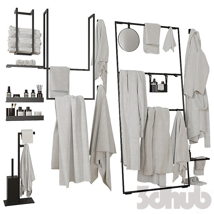 Decor Set XXX - Modern Towel Ladder &amp; Bathroom Textile Set - 3D Model
