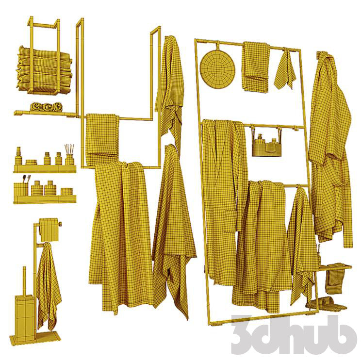 Decor Set XXX - Modern Towel Ladder &amp; Bathroom Textile Set - 3D Model