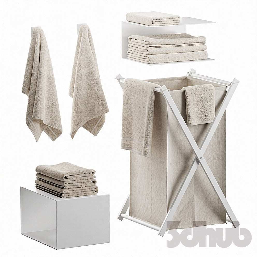 Decor Set XXX - Minimalist Laundry Basket &amp; Towel Set - 3D Model