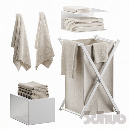Decor Set XXX - Minimalist Laundry Basket &amp; Towel Set - 3D Model