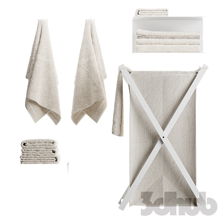 Decor Set XXX - Minimalist Laundry Basket &amp; Towel Set - 3D Model