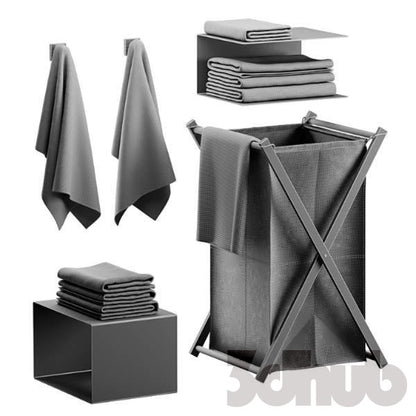 Decor Set XXX - Minimalist Laundry Basket &amp; Towel Set - 3D Model