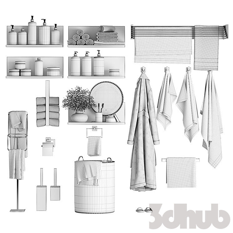 Luxury Emerald Glass Bathroom Decor Set - 3D Model for Interior Design
