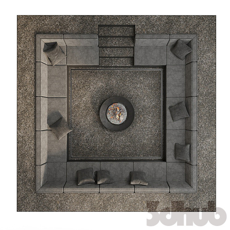 Modern Sunken Fire Pit Lounge Zone 3D Model | Outdoor Furniture Asset