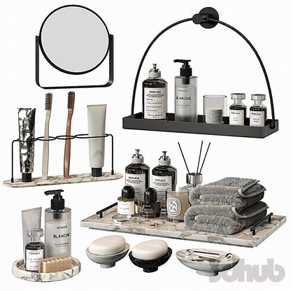 Minimalist Marble Bathroom Accessory Set - 3D Model for Interior Design