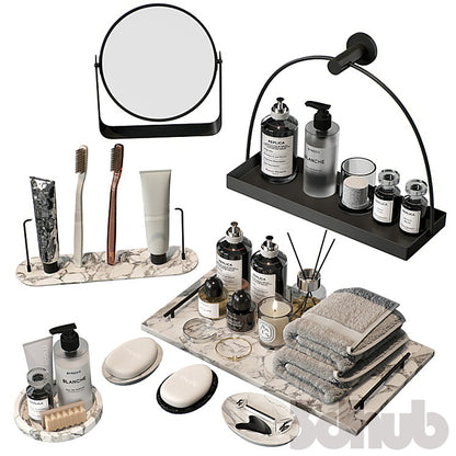 Minimalist Marble Bathroom Accessory Set - 3D Model for Interior Design