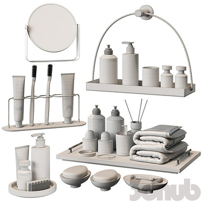 Minimalist Marble Bathroom Accessory Set - 3D Model for Interior Design