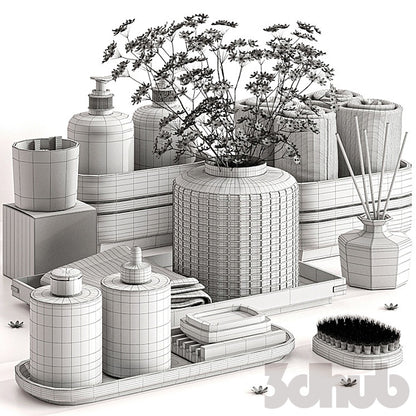 Decor Set XXX - Luxury Olive Glass Bathroom Wellness Set - 3D Model