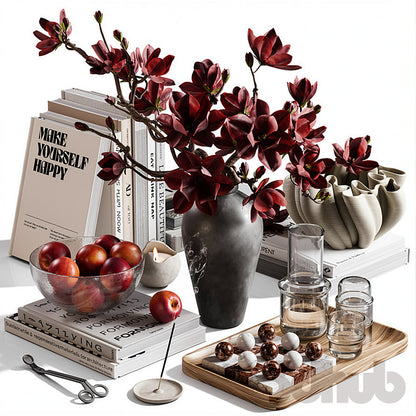Decor Set XXX - Luxury Magnolia Flower &amp; Tabletop Styling Set - 3D Model