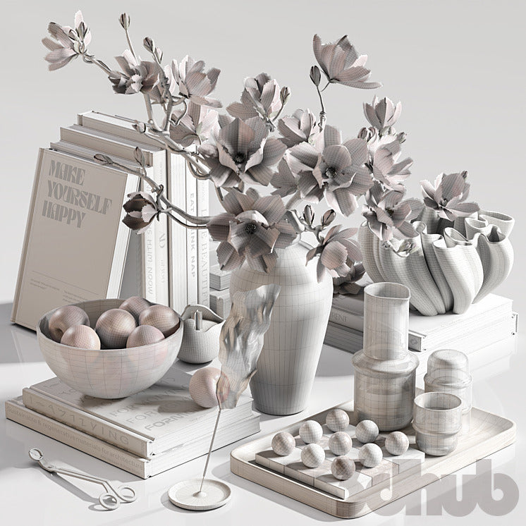 Decor Set XXX - Luxury Magnolia Flower &amp; Tabletop Styling Set - 3D Model