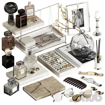 Decor Set XXX - Luxury Vanity Jewelry &amp; Perfume Styling Set - 3D Model