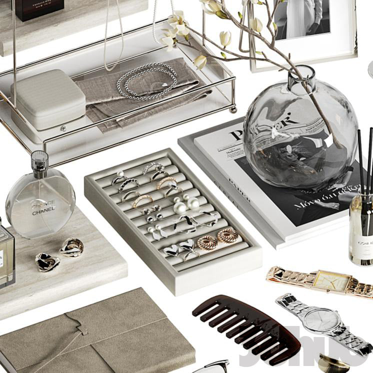Decor Set XXX - Luxury Vanity Jewelry &amp; Perfume Styling Set - 3D Model