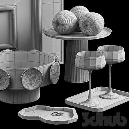 Decor Set XXX - Modern Burgundy &amp; Chrome Tabletop Art Styling Set - 3D Model